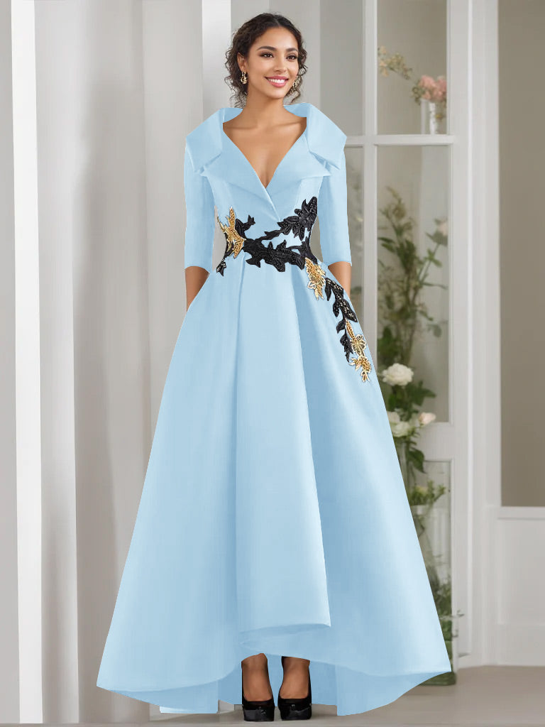 A-Line/Princess V-Neck Long Sleeves Floor Length Mother of the Bride Dresses With Appliques & Beading