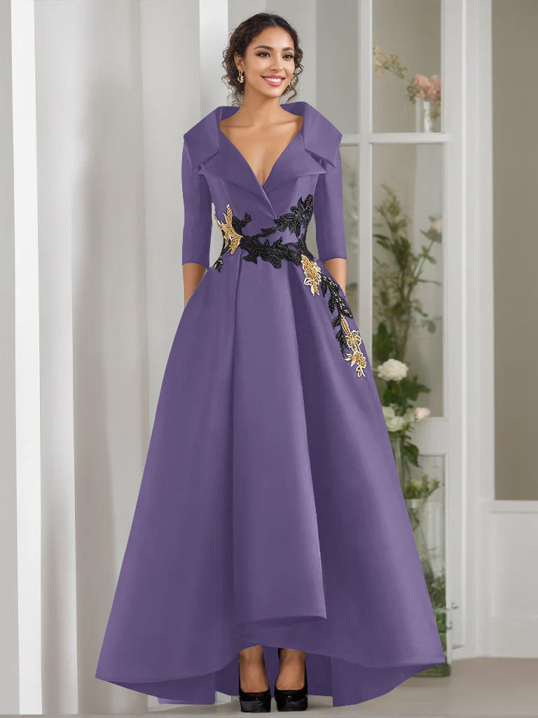A-Line/Princess V-Neck 3/4 Sleeves Floor Length Mother of the Bride Dresses With Appliques & Beading Tahiti A-Line/Princess V-Neck 3/4 Sleeves Floor Length Mother of the Bride Dresses With Appliques & Beading Tahiti