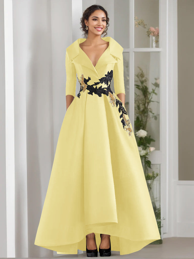 A-Line/Princess V-Neck Long Sleeves Floor Length Mother of the Bride Dresses With Appliques & Beading