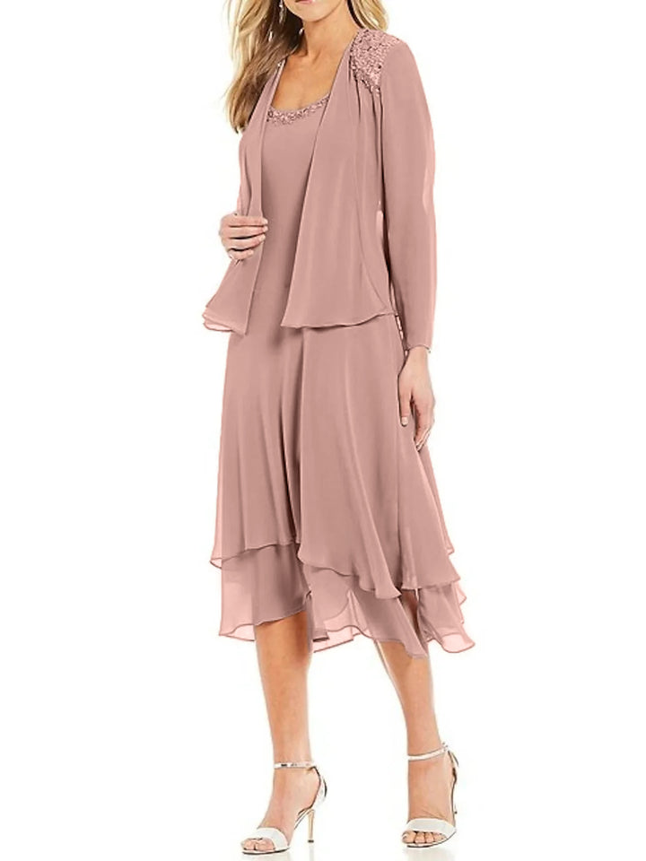 A-Line/Princess Round Neck Sleeveless Tea-Length Mother Of The Bride Dresses With Jacket