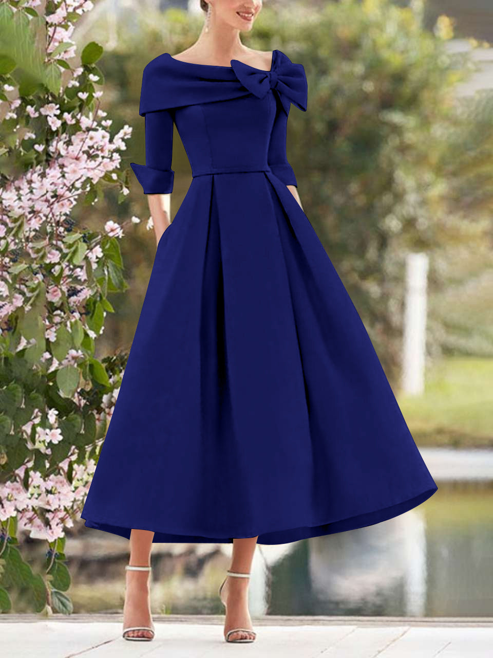 blue mother of groom dresses Rhinestone Strap Custom Plus Size Blue Satin Mother of the Bride Dress