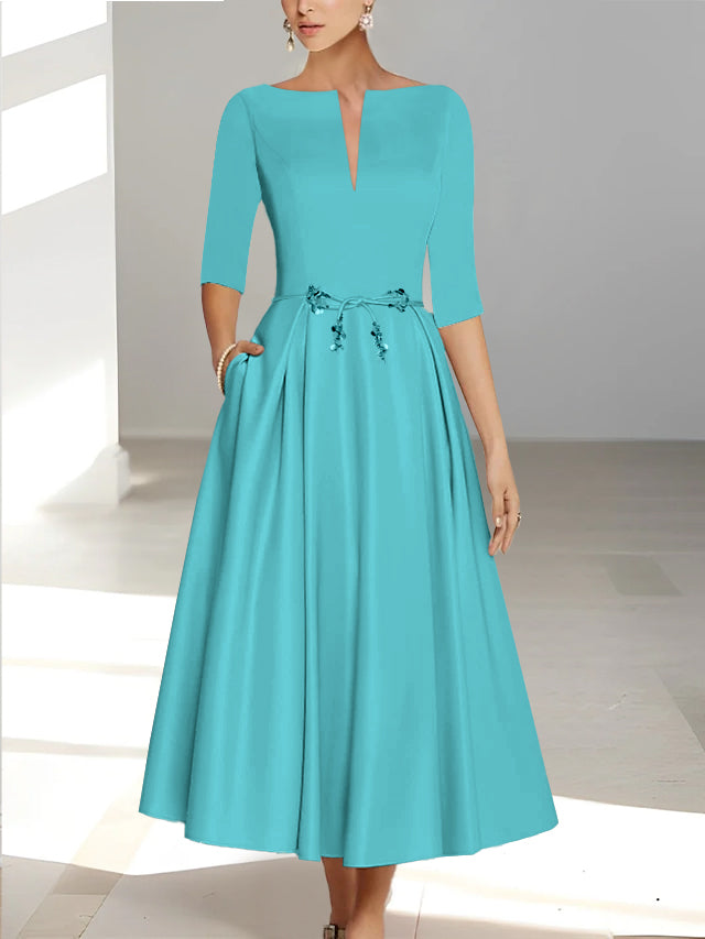 A-Line/Princess Half Sleeves Ankle Length Mother Of The Bride Dresses  & Groom With Pockets