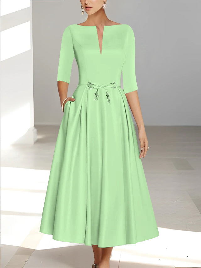 A-Line/Princess Half Sleeves Ankle Length Mother Of The Bride Dresses & Groom With Pockets Celadon A-Line/Princess Half Sleeves Ankle Length Mother Of The Bride Dresses & Groom With Pockets Celadon