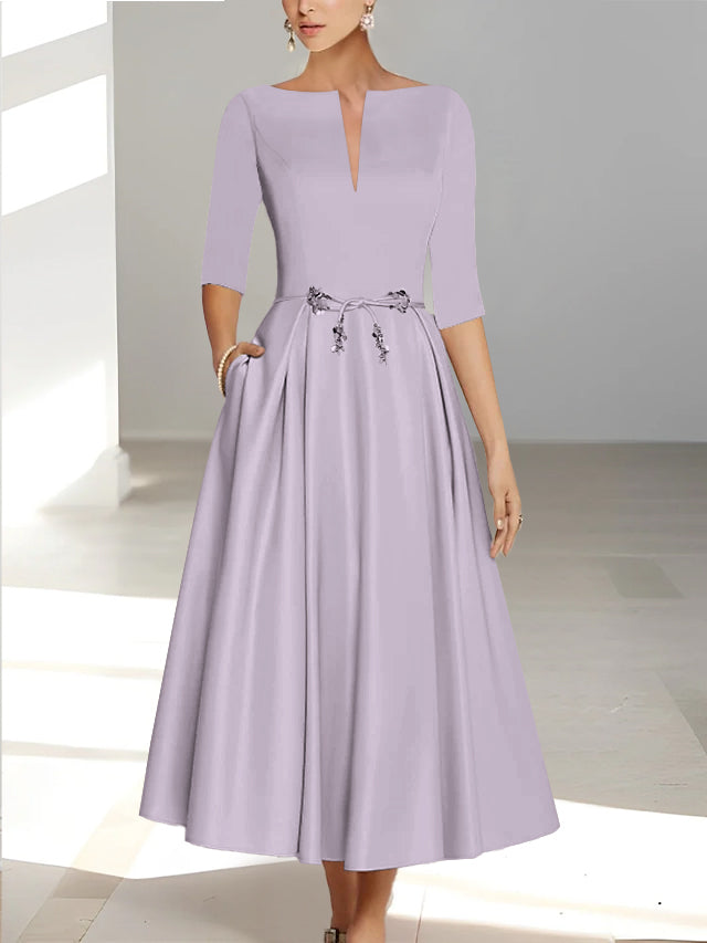 A-Line/Princess Half Sleeves Ankle Length Mother Of The Bride Dresses  & Groom With Pockets