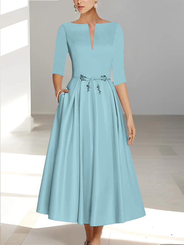 A-Line/Princess Half Sleeves Ankle Length Mother Of The Bride Dresses  & Groom With Pockets