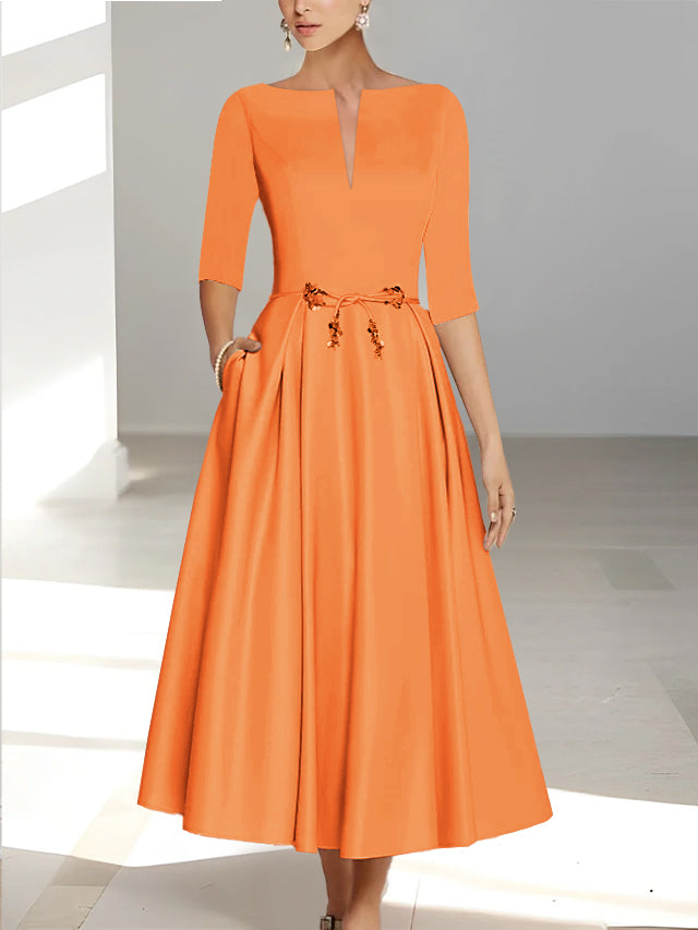 A-Line/Princess Half Sleeves Ankle Length Mother Of The Bride Dresses  & Groom With Pockets