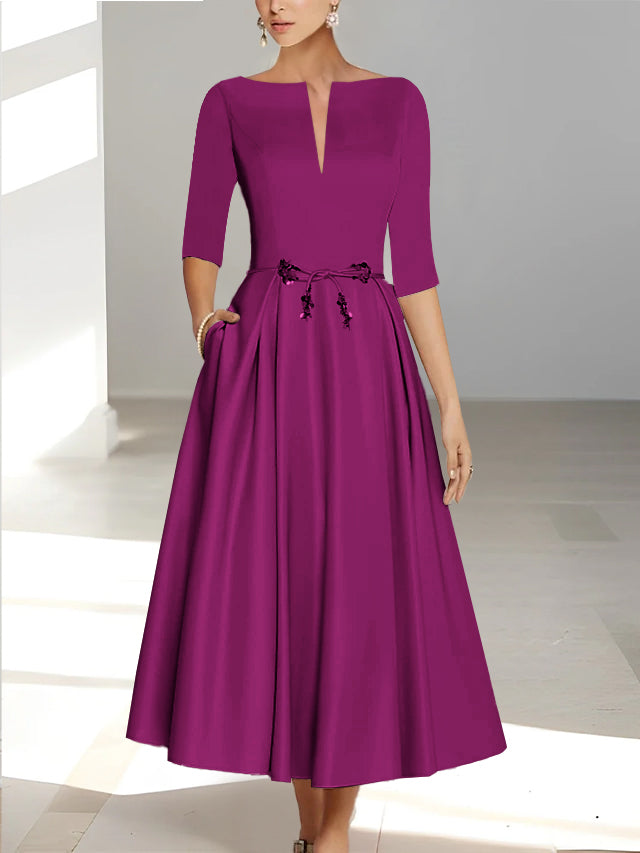 A-Line/Princess Half Sleeves Ankle Length Mother Of The Bride Dresses  & Groom With Pockets