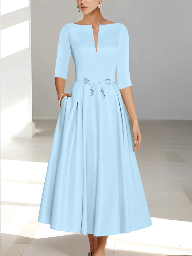 A-Line/Princess Half Sleeves Ankle Length Mother Of The Bride Dresses & Groom With Pockets Sky Blue A-Line/Princess Half Sleeves Ankle Length Mother Of The Bride Dresses & Groom With Pockets Sky Blue