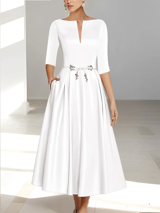 A-Line Mother of the Bride & Groom Dress with Pockets & Half Sleeves - Mondressy A-Line Mother of the Bride & Groom Dress with Pockets & Half Sleeves - Mondressy