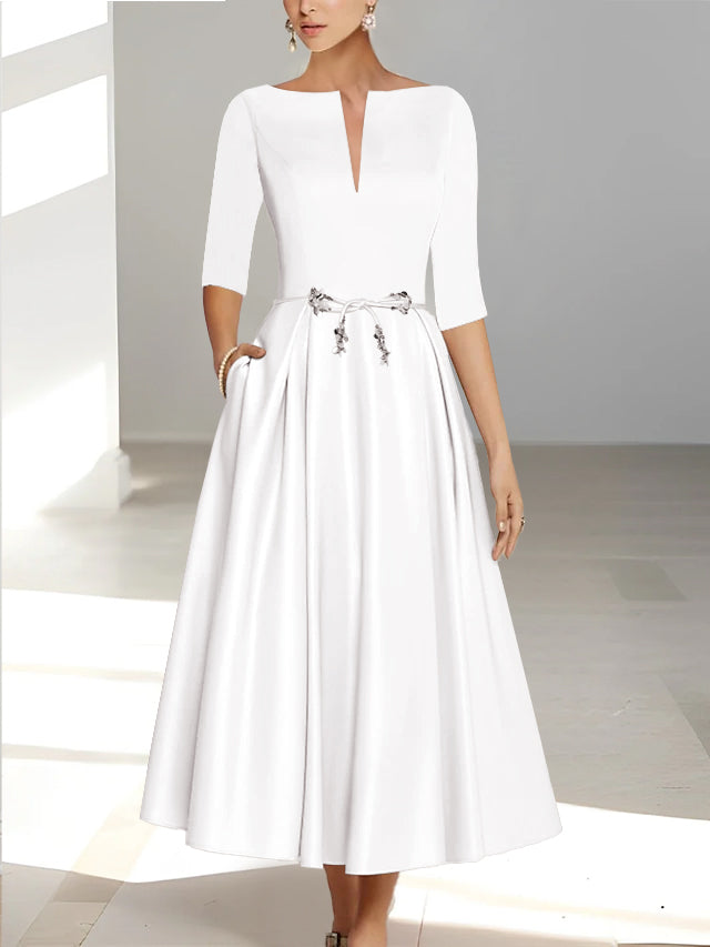 A-Line/Princess Half Sleeves Ankle Length Mother Of The Bride Dresses  & Groom With Pockets