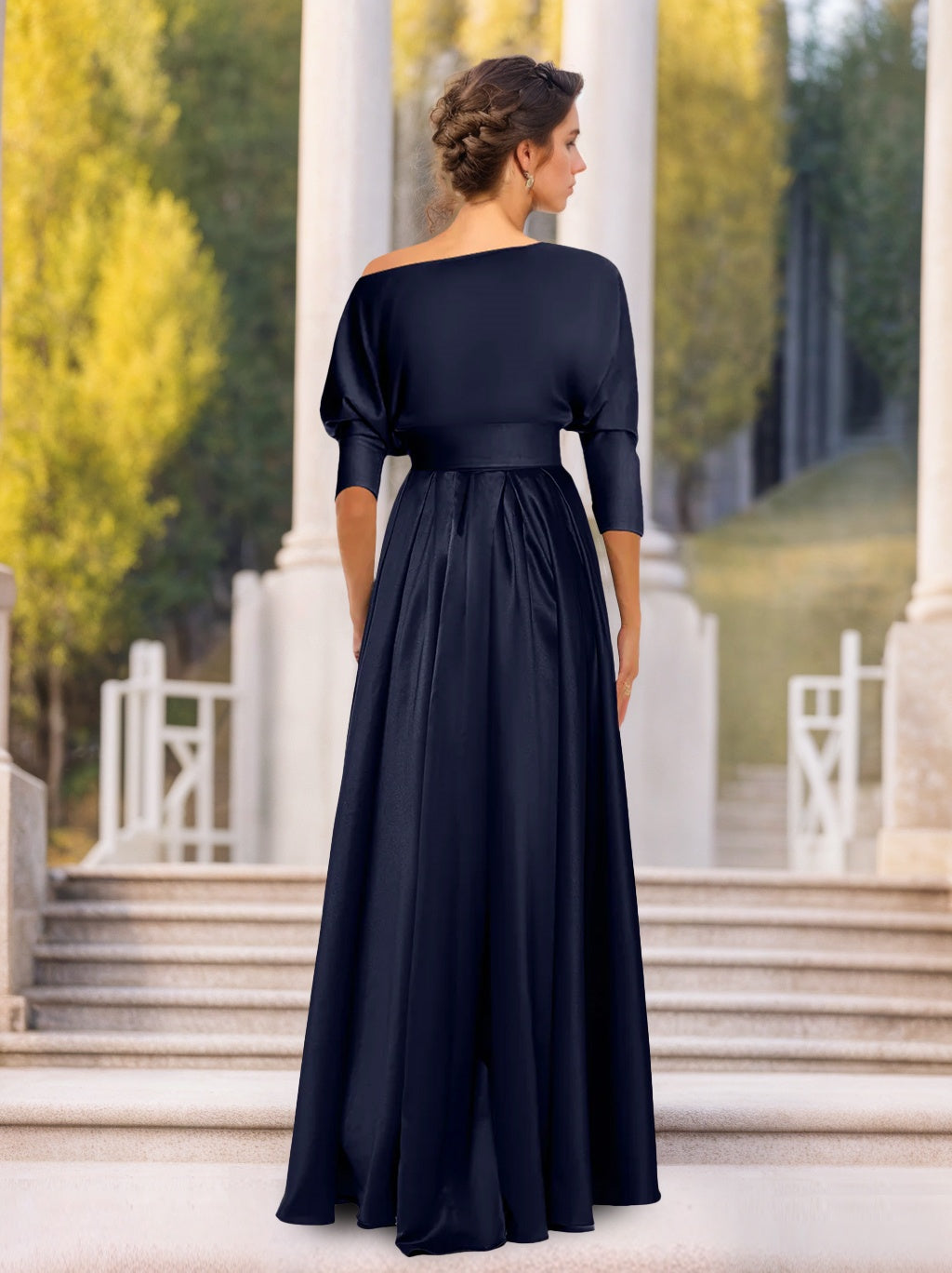 A-Line/Princess One-Shoulder 3/4 Sleeves Asymmetrical Mother of the Bride  & Groom Dresses