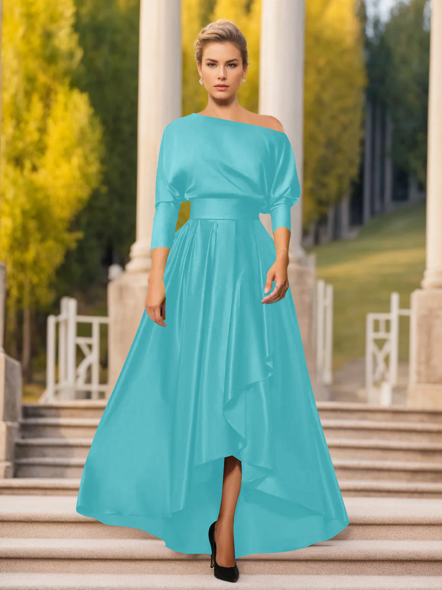 A-Line/Princess One-Shoulder 3/4 Sleeves Asymmetrical Mother of the Bride  & Groom Dresses