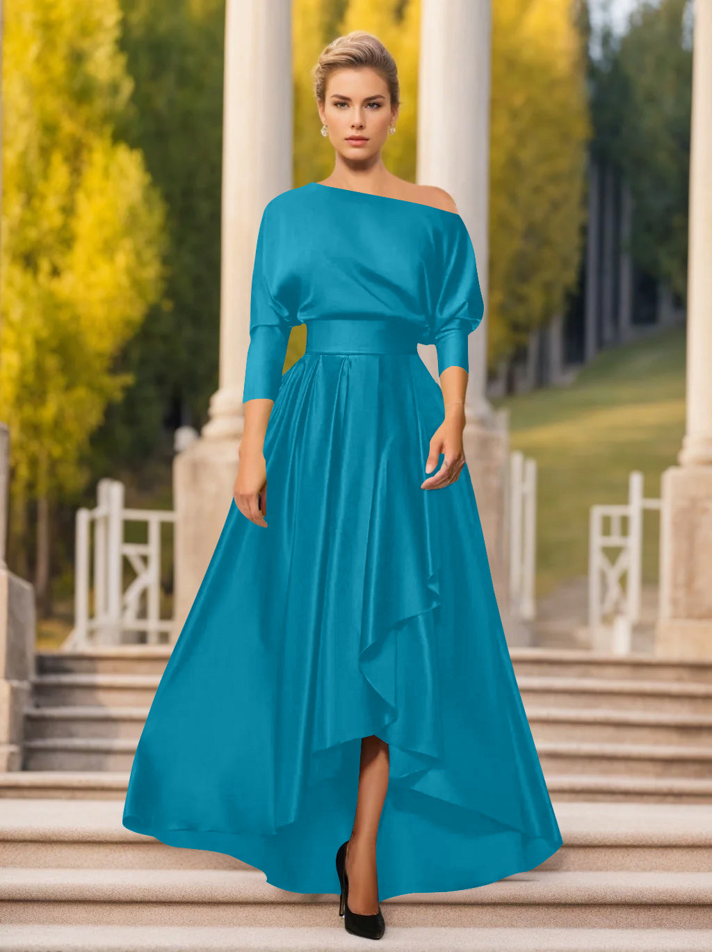 A-Line/Princess One-Shoulder 3/4 Sleeves Asymmetrical Mother of