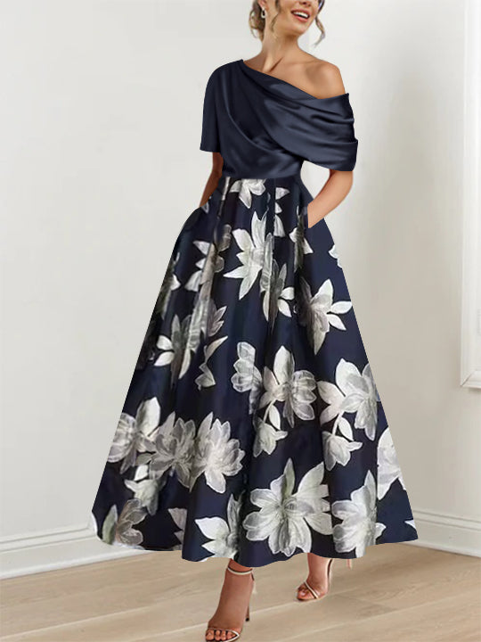 A-Line/Princess One-shoulder Printed Flower Mother of the Bride Dresse