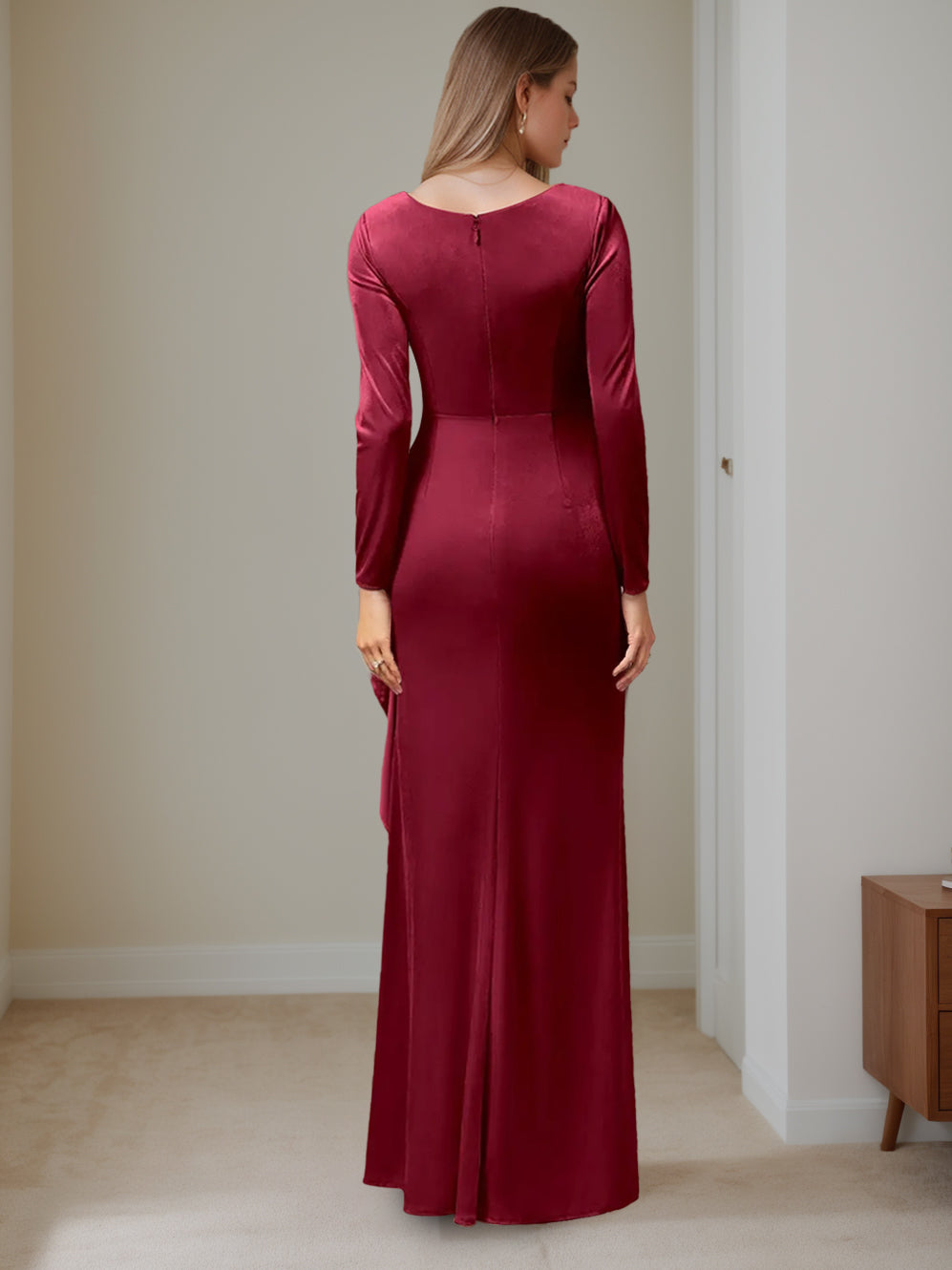 A-Line/Princess V-Neck Long Sleeves Floor-Length Mother of the Bride Dresses with Ruffles