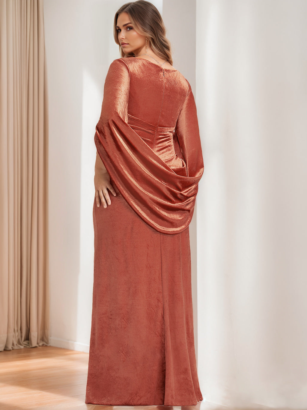 Velvet Mother of the Bride Dresses 2026 Sheath/Column V-Neck Half Sleeves Floor-Length Plus Size Wedding Party Dress with Ruffles, As Pic Velvet Mother of the Bride Dresses 2026 Sheath/Column V-Neck Half Sleeves Floor-Length Plus Size Wedding Party Dress with Ruffles, As Pic