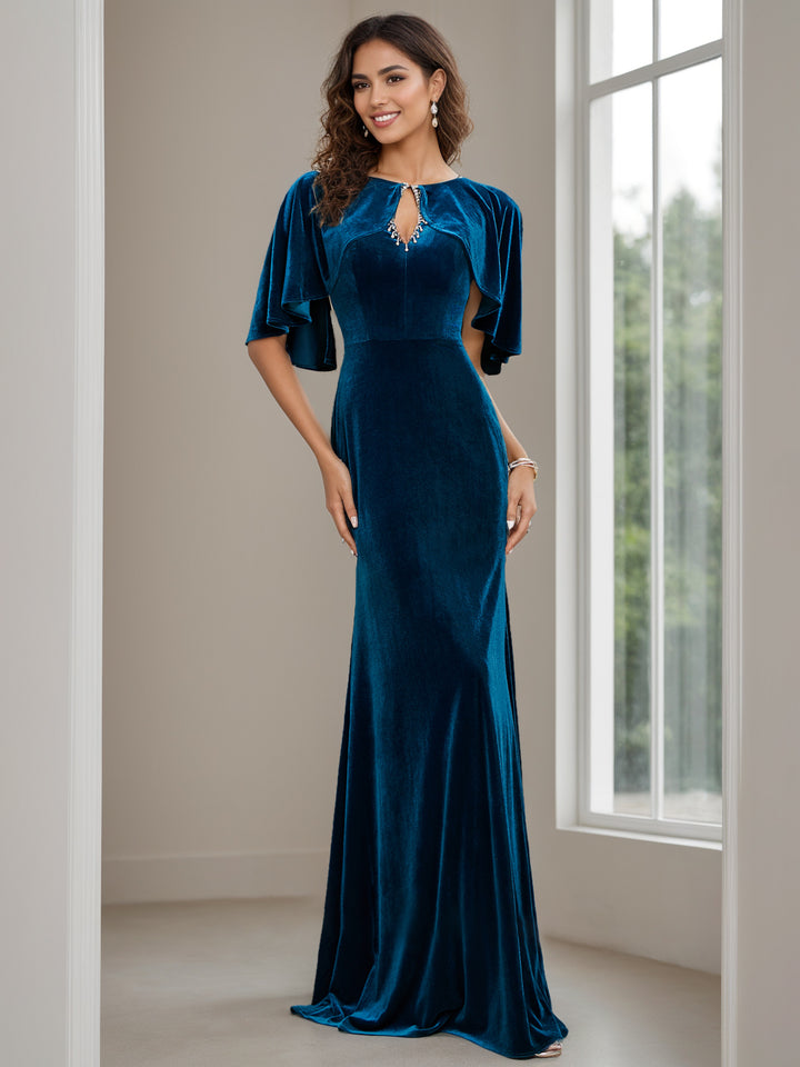 Sheath/Column Scoop Neck Half Sleeves Floor-Length Mother of the Bride Dresses with Beading, Appliques & Sequins