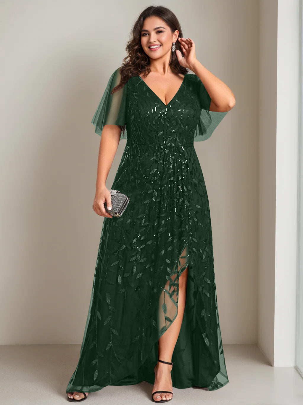 Tulle Mother Of The Bride Dresses Black 2026 A-Line/Princess V-Neck Short Sleeves Asymmetrical Formal Evening Ball Gowns Plus Size Black, Black Tulle Mother Of The Bride Dresses Black 2026 A-Line/Princess V-Neck Short Sleeves Asymmetrical Formal Evening Ball Gowns Plus Size Black, Black
