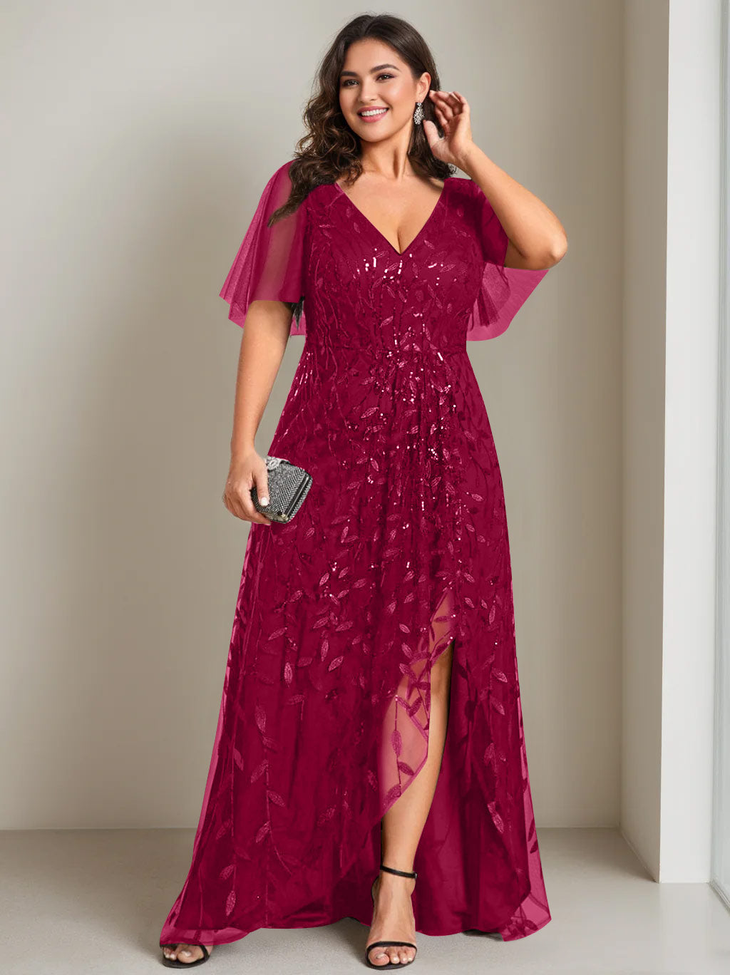 Tulle Mother Of The Bride Dresses Black 2026 A-Line/Princess V-Neck Short Sleeves Asymmetrical Formal Evening Ball Gowns Plus Size Black, Black Tulle Mother Of The Bride Dresses Black 2026 A-Line/Princess V-Neck Short Sleeves Asymmetrical Formal Evening Ball Gowns Plus Size Black, Black