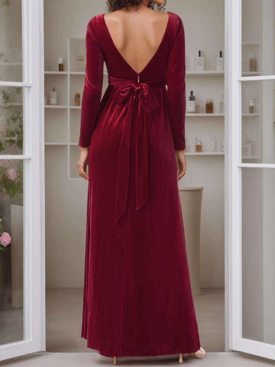 A-Line/Princess Scoop Neck Long Sleeves Floor-Length Mother of the Bride Dresses with Ruffles