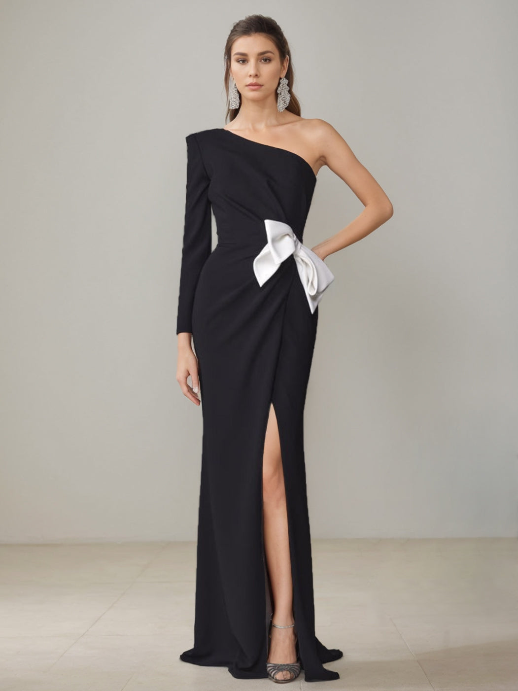 Sheath/Column One-Shoulder Floor-Length Mother of the Bride Dresses with Split Side & Bowknot