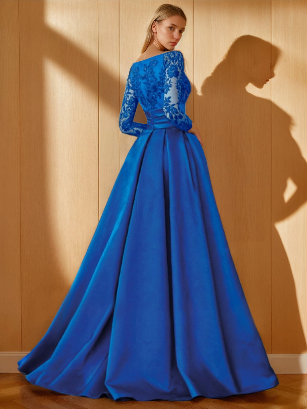 A-Line/Princess Off-the-Shoulder 3/4 Length Sleeves Floor-Length Mother of the Bride Dresses with Split Side