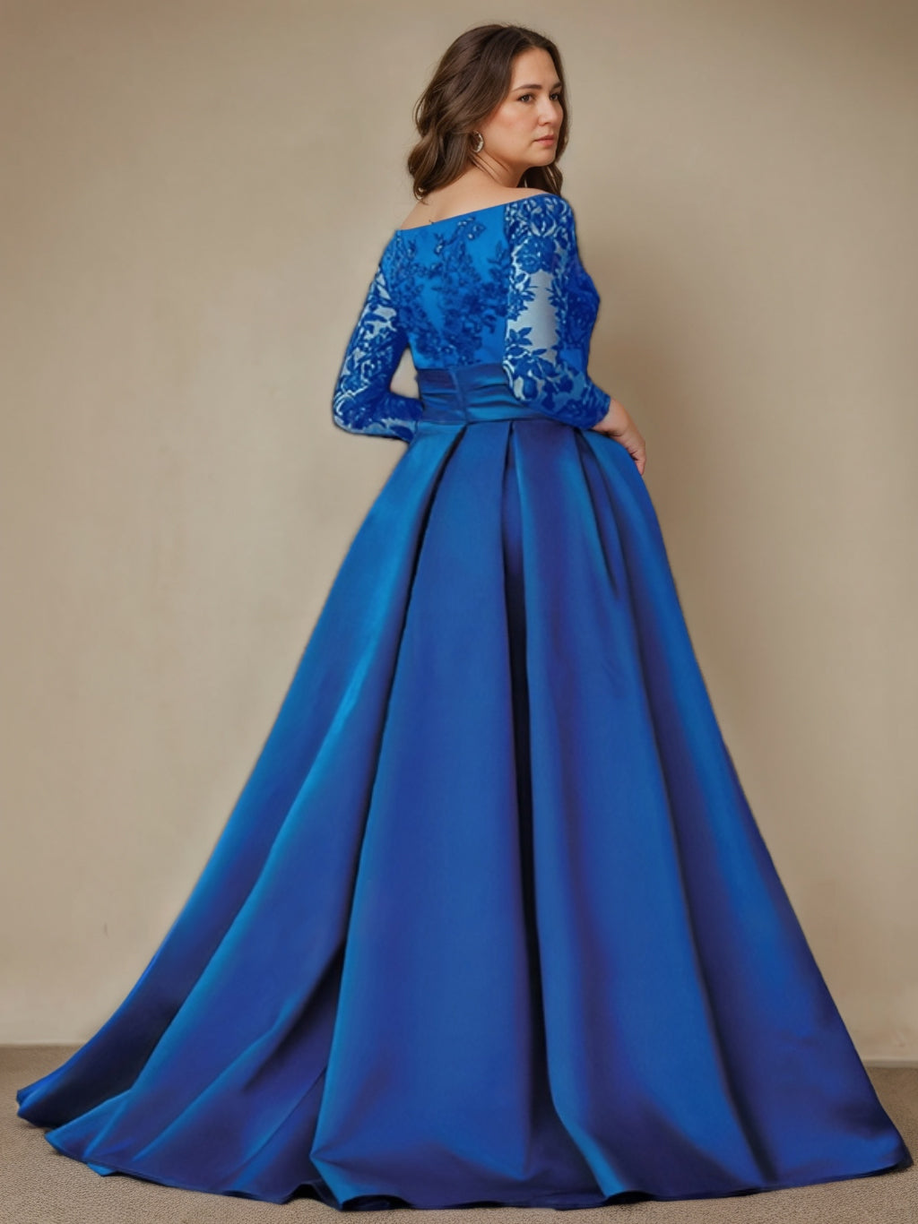 A-Line/Princess Off-the-Shoulder 3/4 Length Sleeves Floor-Length Plus Size Mother of the Bride Dresses with Split Side