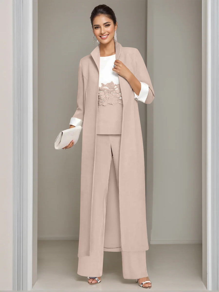 3 Pieces Square-Neck Foot Length Mother of the Bride Pantsuits