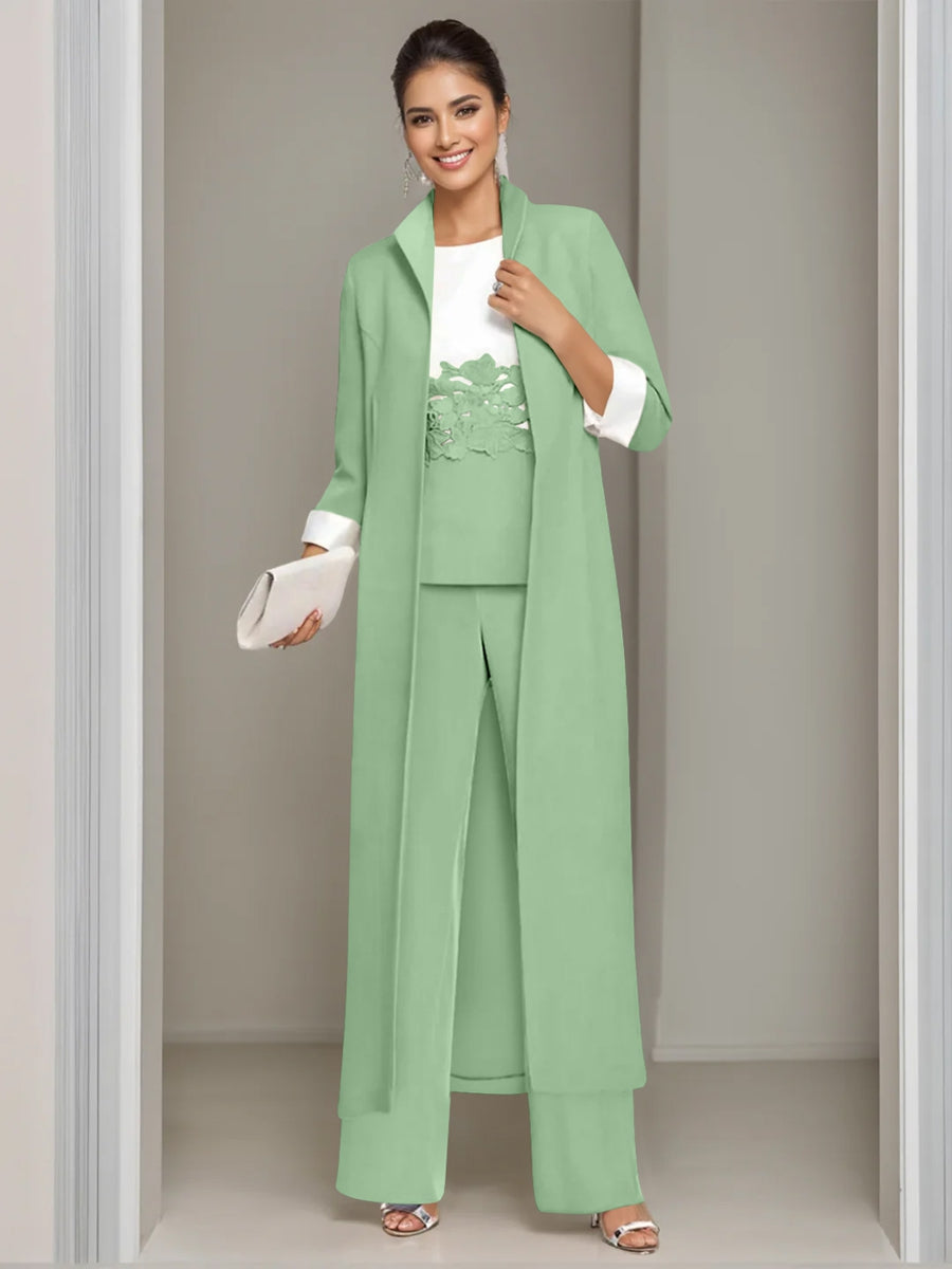 3 Pieces Square-Neck Foot Length Mother of the Bride Pantsuits