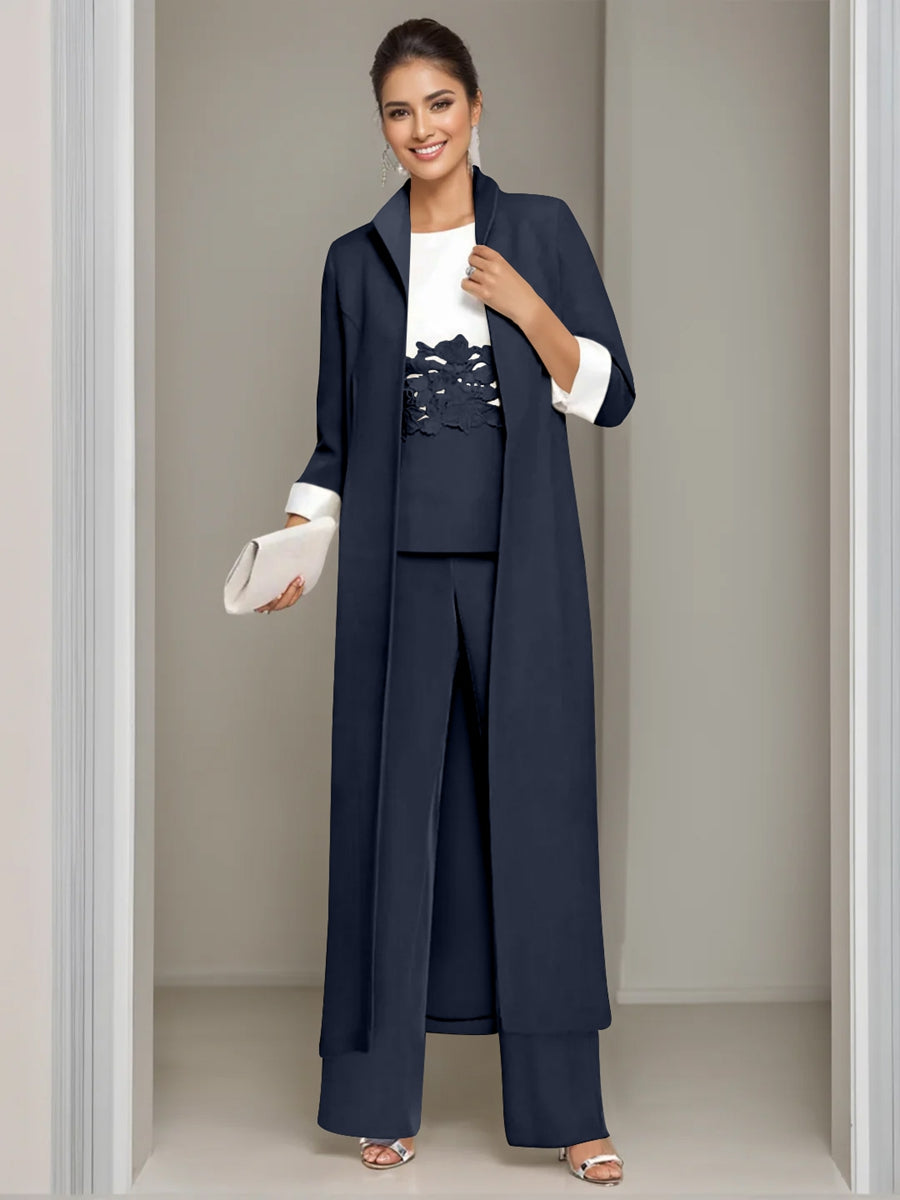 3 Pieces Square-Neck Foot Length Mother of the Bride Pantsuits