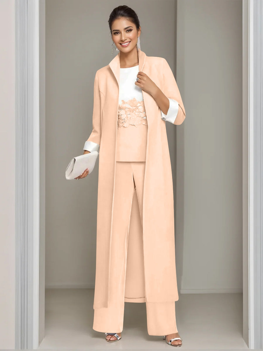 3 Pieces Square-Neck Foot Length Mother of the Bride Pantsuits