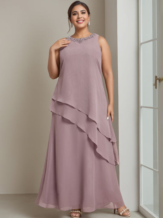 A-Line/Princess Asymmetrical Sleeveless Floor-Length Plus Size Bridesmaid Dresses with Bowknot main image 1