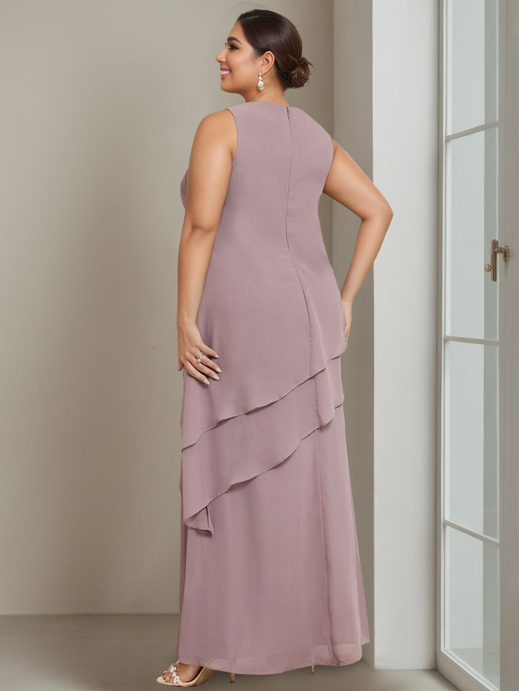 A-Line/Princess Scoop Sleeveless Ankle-Length Wedding Guest Dress with Ruffles