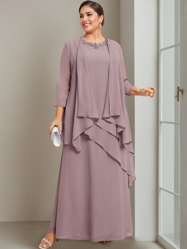 Dusk A-Line/Princess Scoop Sleeveless Floor-Length Plus Size Mother of the Bride Long Dresses with Beading