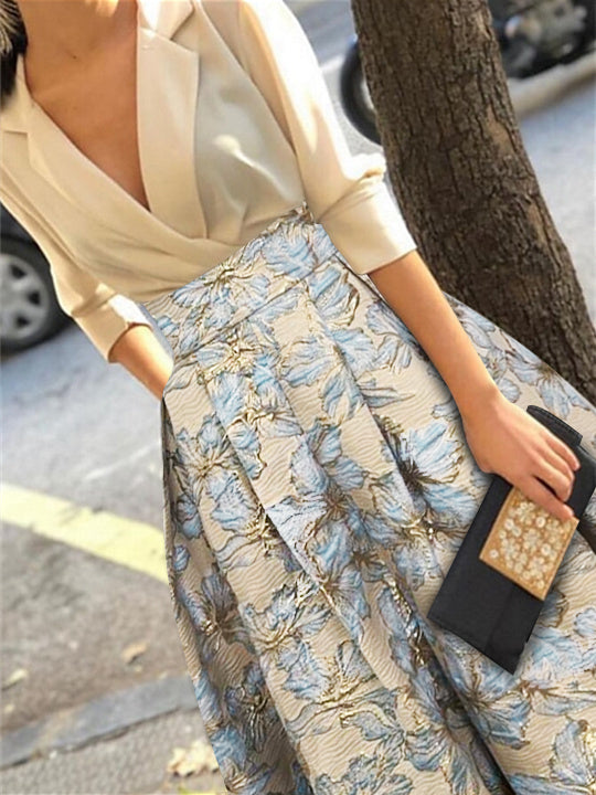 Mondressy's A-line floral printed mother of the bride & groom gown with three-quarter sleeves image2
