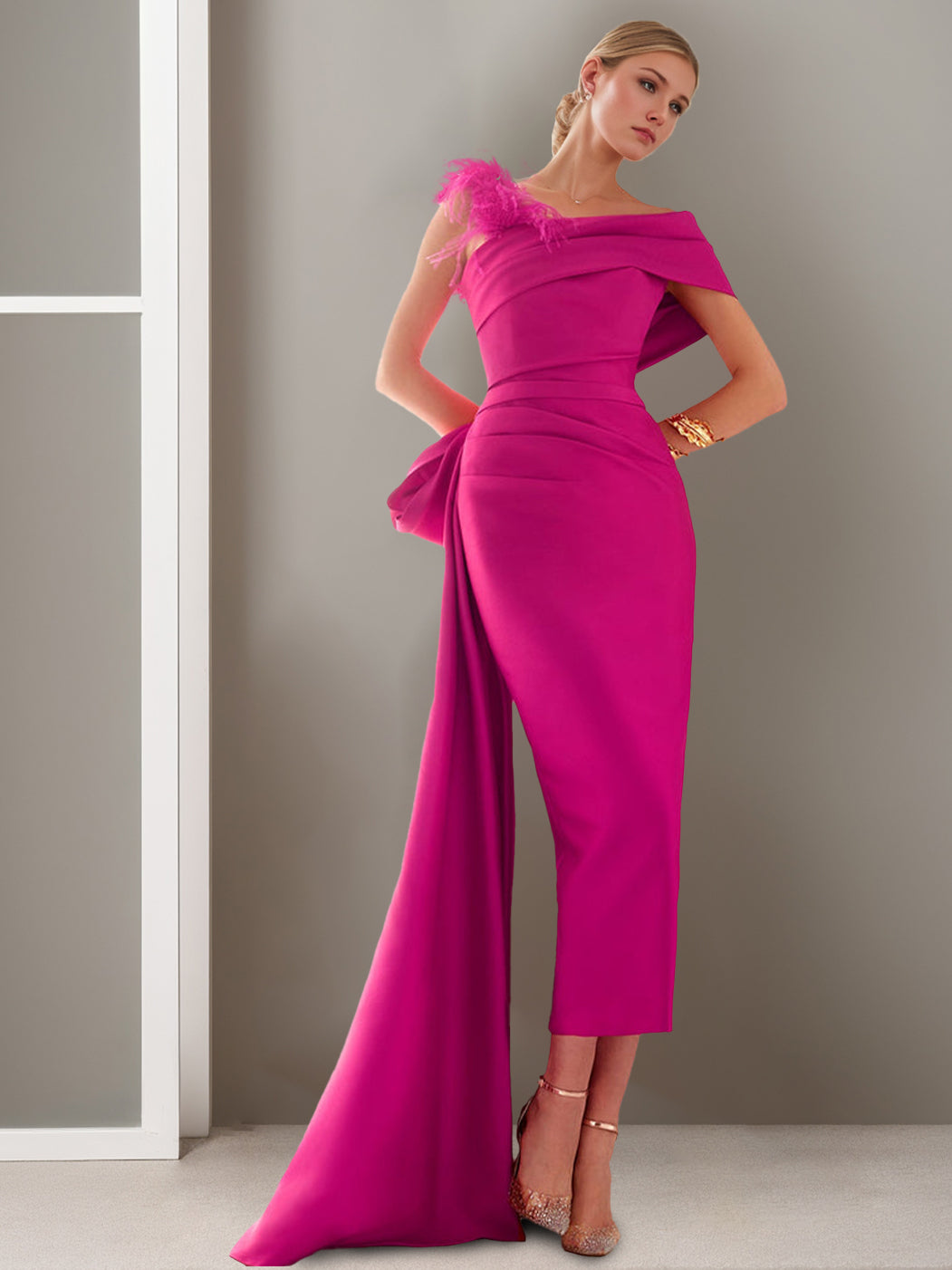 Sheath/Column Off-the-Shoulder Short Sleeves Ankle-Length Mother of th