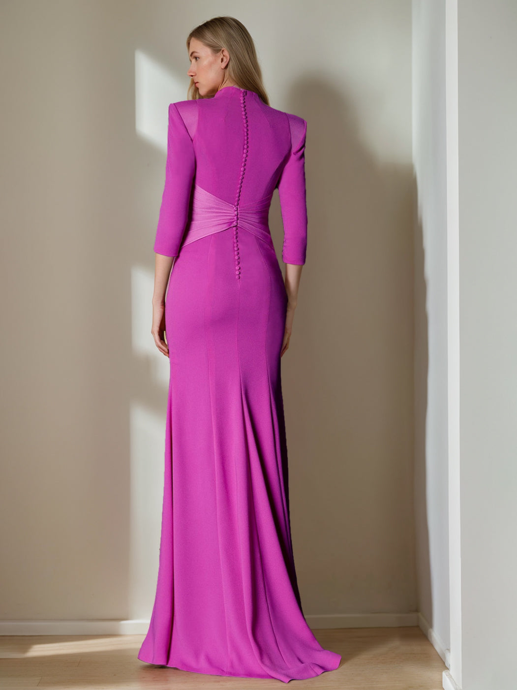 Sheath/Column Standing Shoulders 3/4 Length Sleeves Floor-Length Unique Mother of the Bride dresses with Ruffles