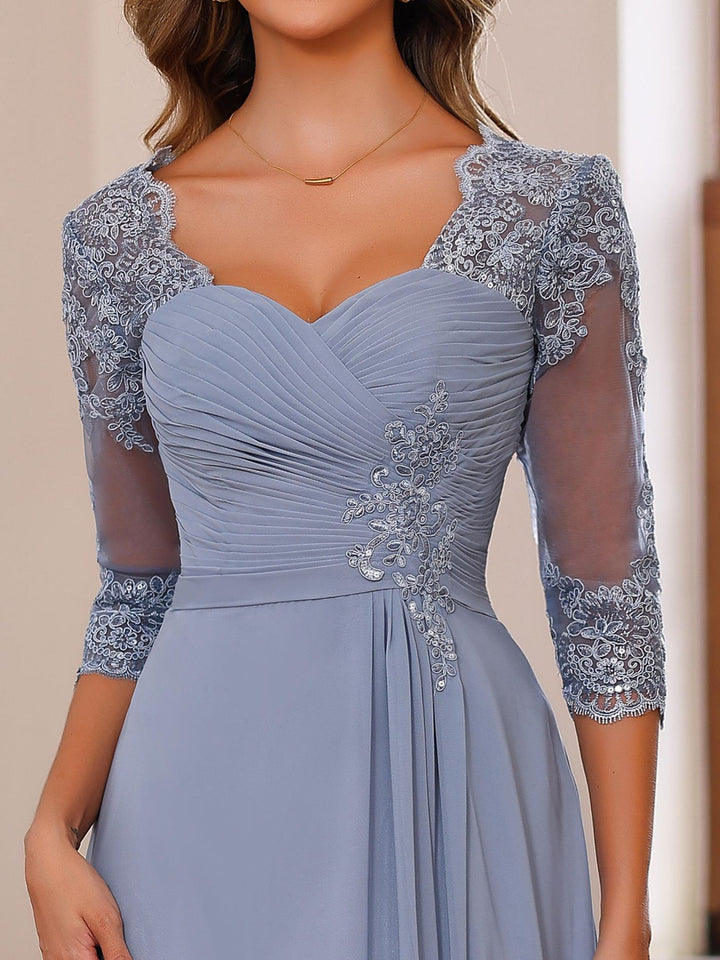 A-Line/Princess Sweetheart Neck 3/4 Length Sleeves Floor-Length Mother Of The Bride Dresses With Lace, Ruffles & Appliques