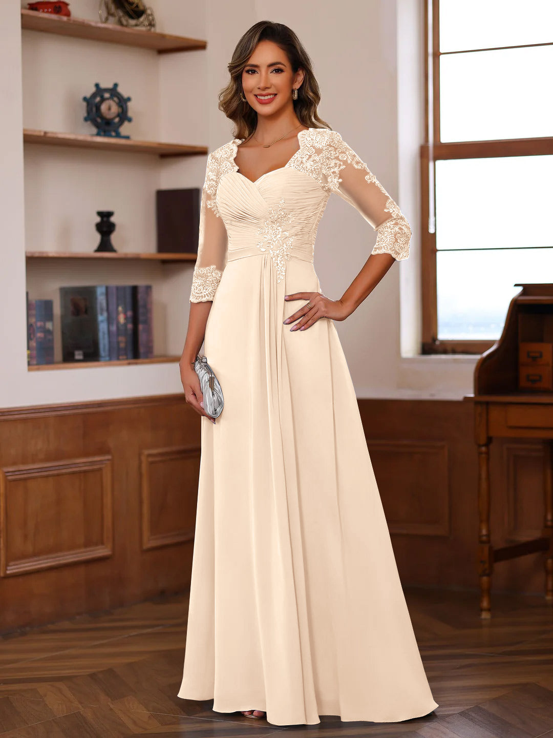 meltthelady ring point long dress ドレス A-Line/Princess Sweetheart Neck 3/4 Length Sleeves Floor-Length