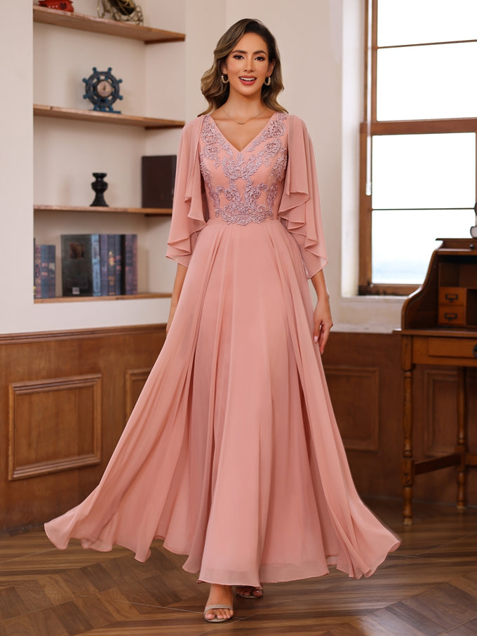 A-Line/Princess V-Neck 2 Pics Floor-Length Mother of the Bride Dresses with Appliques & Wrap