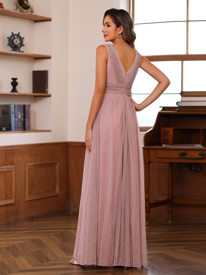 A-Line/Princess V-Neck Sleeveless Floore-Length Unique Mother of the Bride Dresses with Ruffles