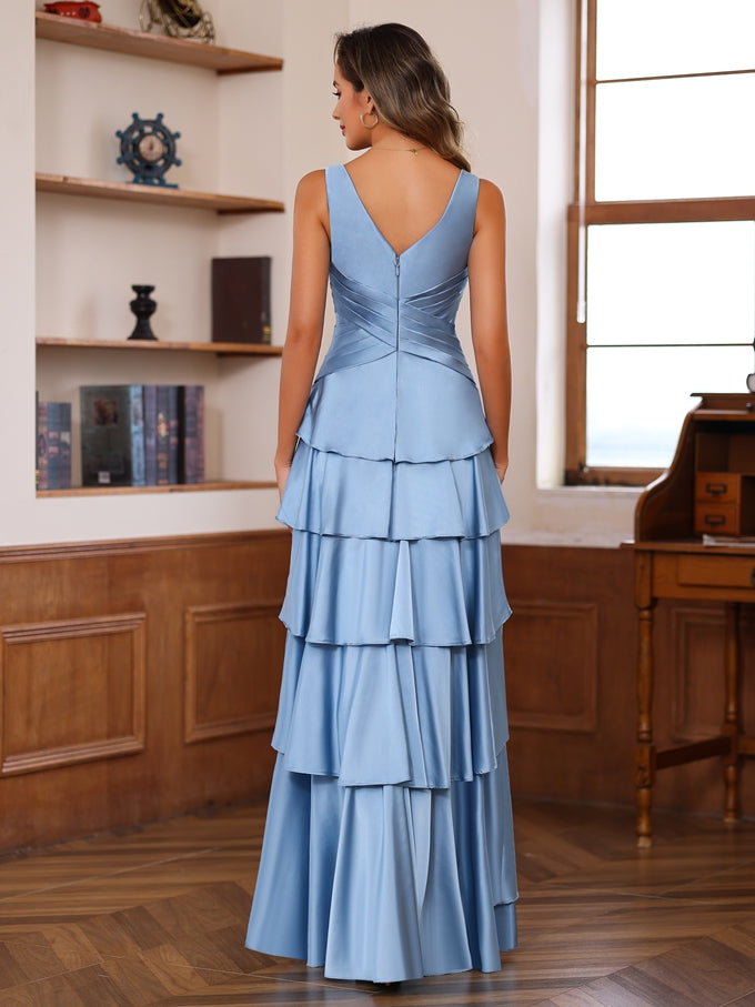 A-Line/Princess V-Neck Sleeveless Floor-Length Mother of the Bride Dresses With Ruffles & Wrap