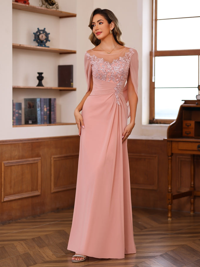 A-Line/Princess Scoop Floor-Length Mother of the Bride Outfits with Pleated & Sequins