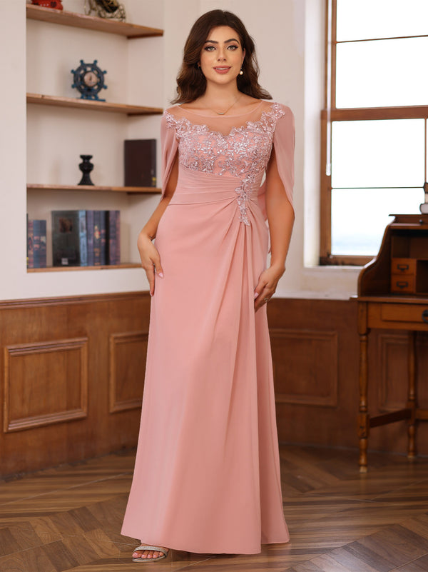 A-Line/Princess Scoop Floor-Length Plus Size Mother of the Bride Outfits with Pleated & Sequins