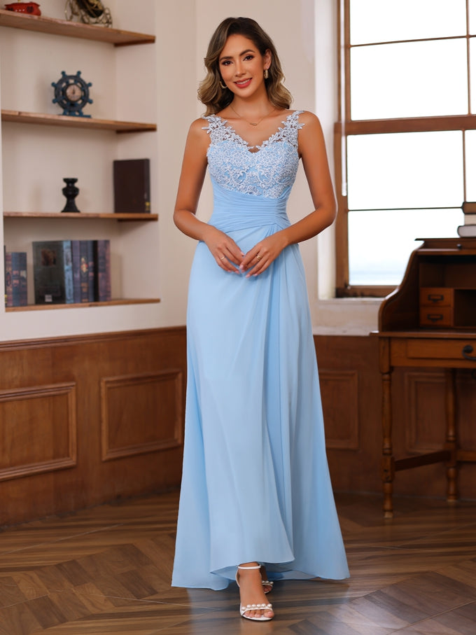 A-Line/Princess V-Neck 2 Pics Floor-Length Mother of the Bride Dresses with Appliques, Ruffles & Wrap