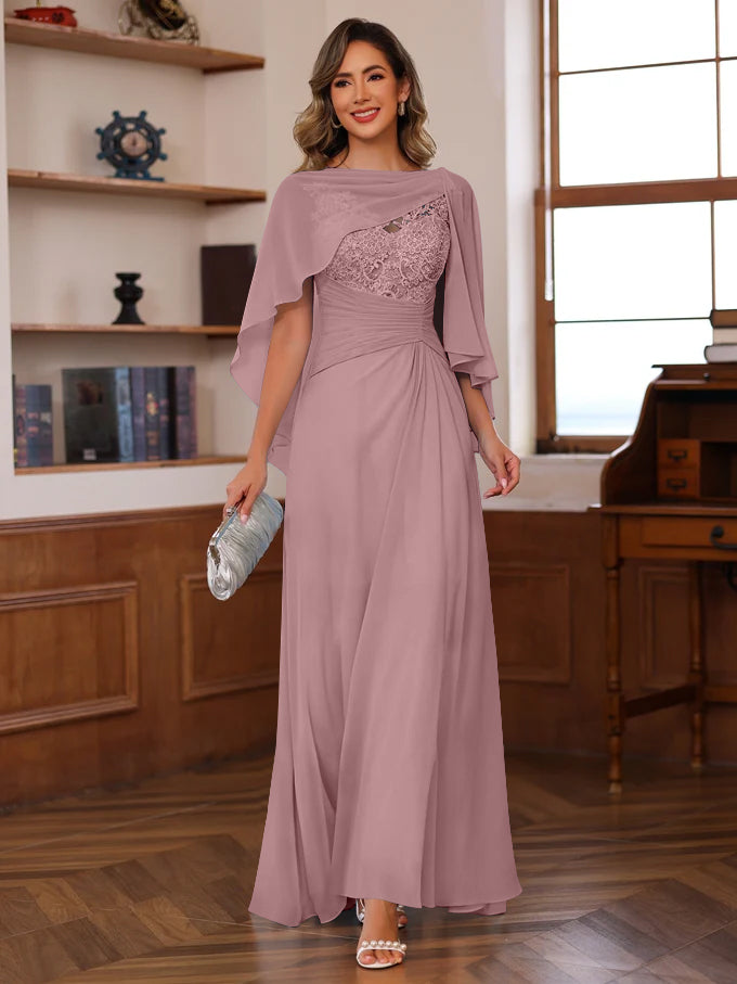 A-Line/Princess V-Neck 2 Pics Floor-Length Mother of the Bride Dresses with Appliques, Ruffles & Wrap