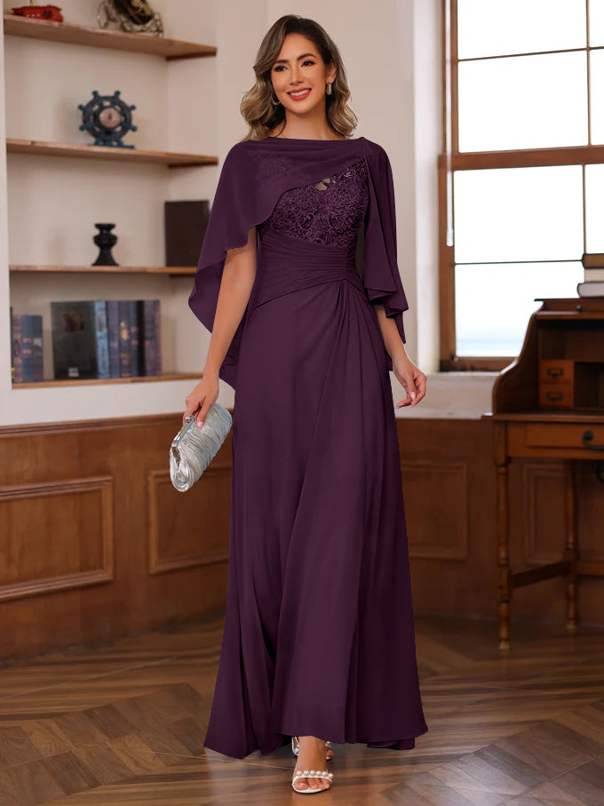 A-Line/Princess V-Neck 2 Pics Floor-Length Mother of the Bride Dresses with Appliques, Ruffles & Wrap