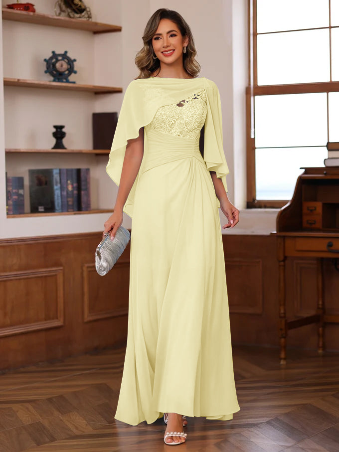 A-Line/Princess V-Neck 2 Pics Floor-Length Mother of the Bride Dresses with Appliques, Ruffles & Wrap Yellow A-Line/Princess V-Neck 2 Pics Floor-Length Mother of the Bride Dresses with Appliques, Ruffles & Wrap Yellow
