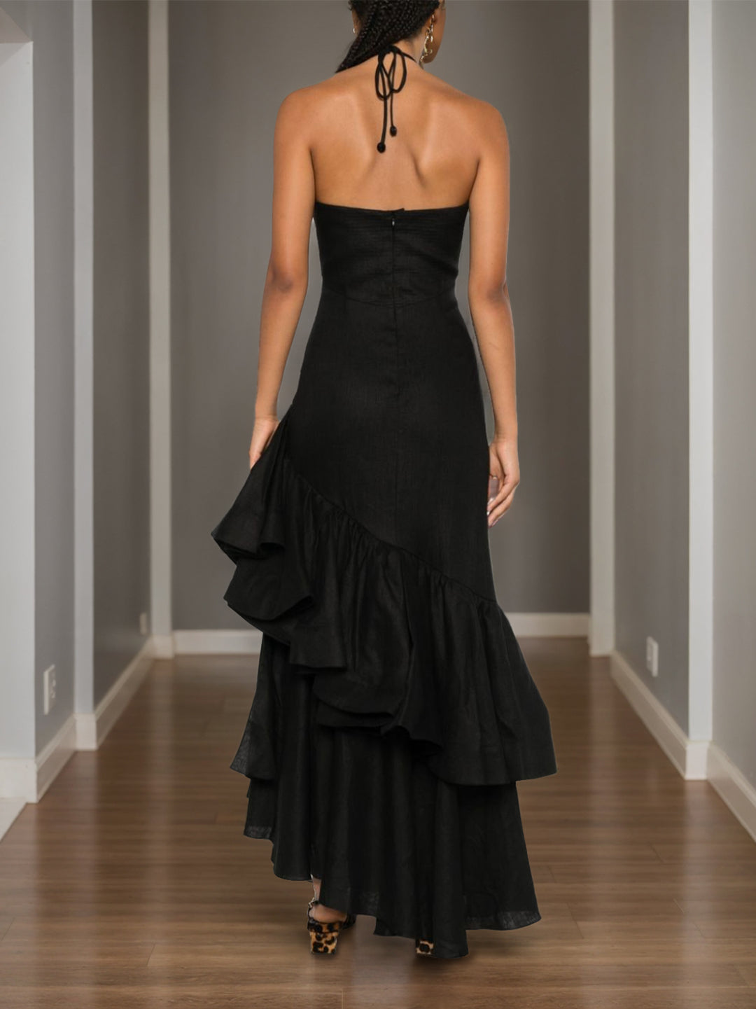 A-Line/Princess Halter Sweetheart Neck Sleeveless Asymmetrical Prom Evening Dresses with Ruffled