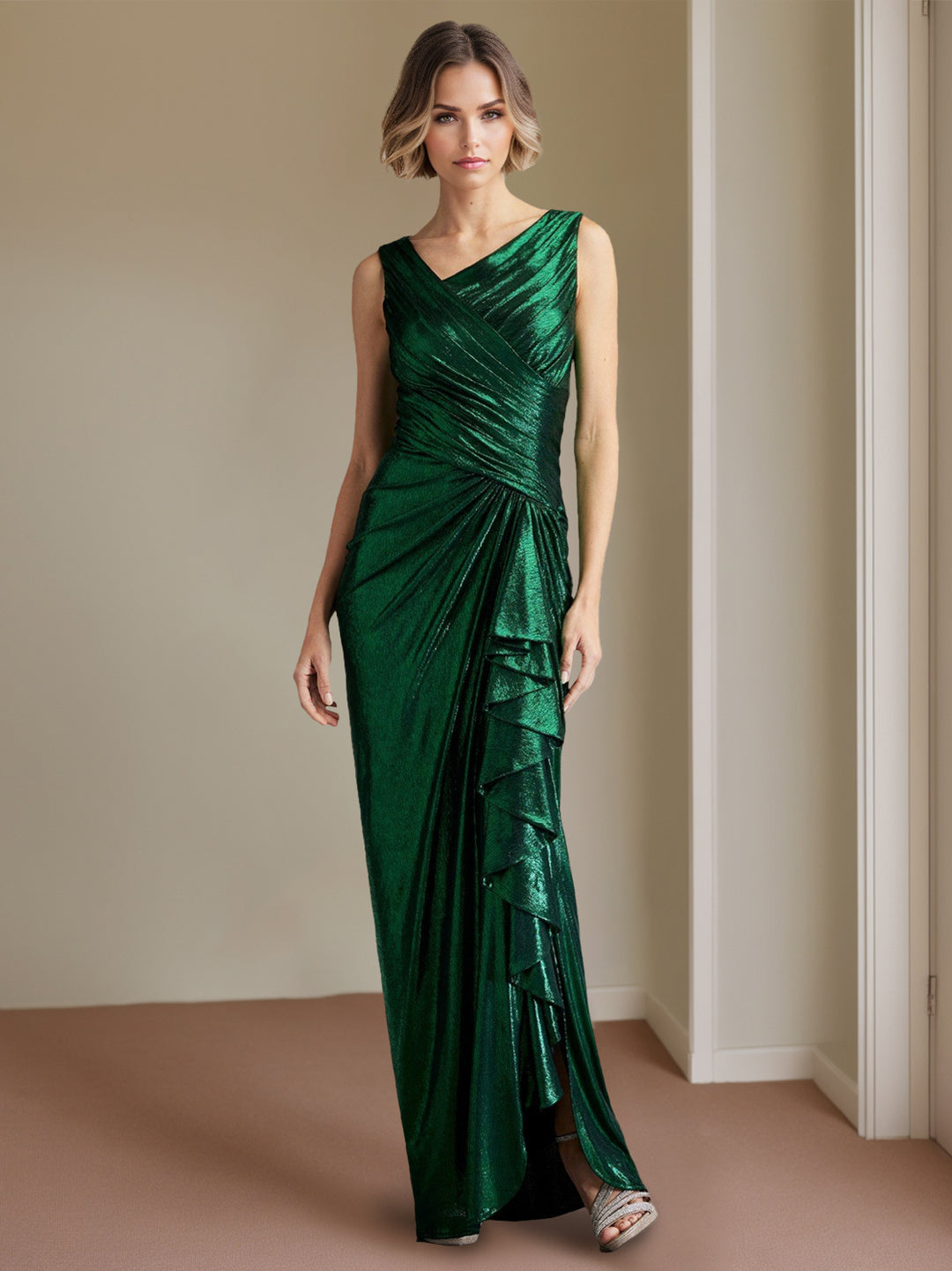 Sheath/Column Asymmetric Neck Sleeveless Evening Dresses Floor-Length - Mondressy Sheath/Column Asymmetric Neck Sleeveless Evening Dresses Floor-Length - Mondressy